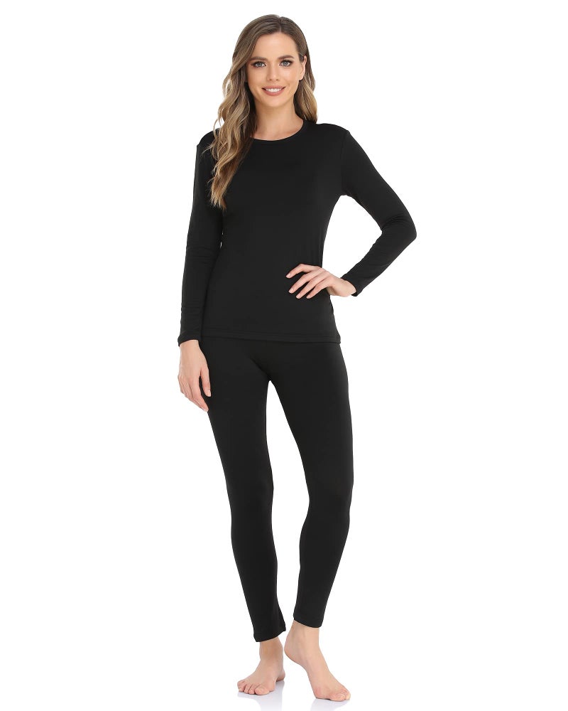 WEERTI Thermal Underwear for Women Long Johns with Fleece Lined Base Layer Women Cold Weather Top Bottom Black - Image 1
